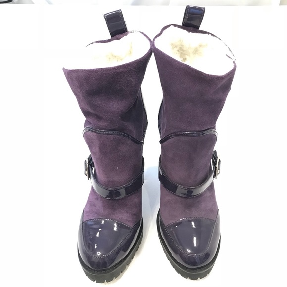 RED VALENTINO Suede Purple Shearling Booties Sz 40 - Picture 3 of 7
